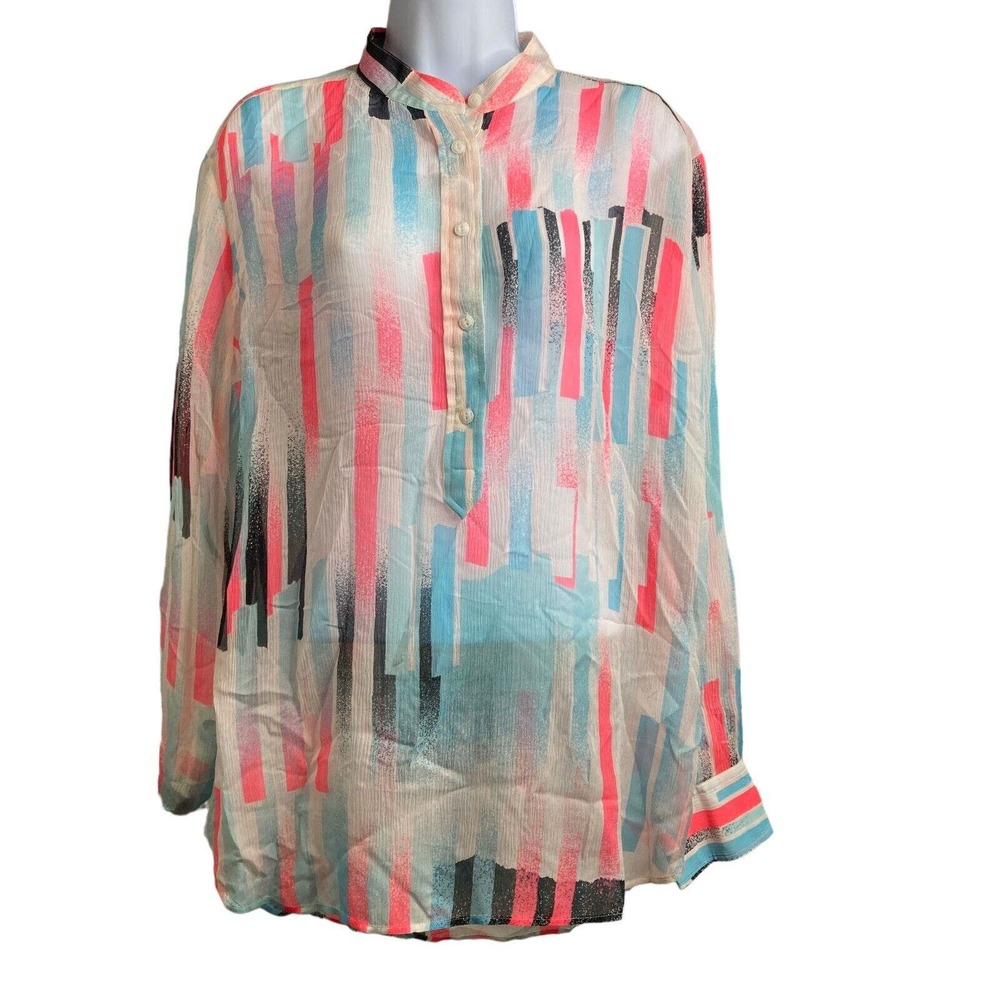 Rag & Bone Women's Brushstroke Popover Tunic Blouse Sz L Sheer Silk Blend